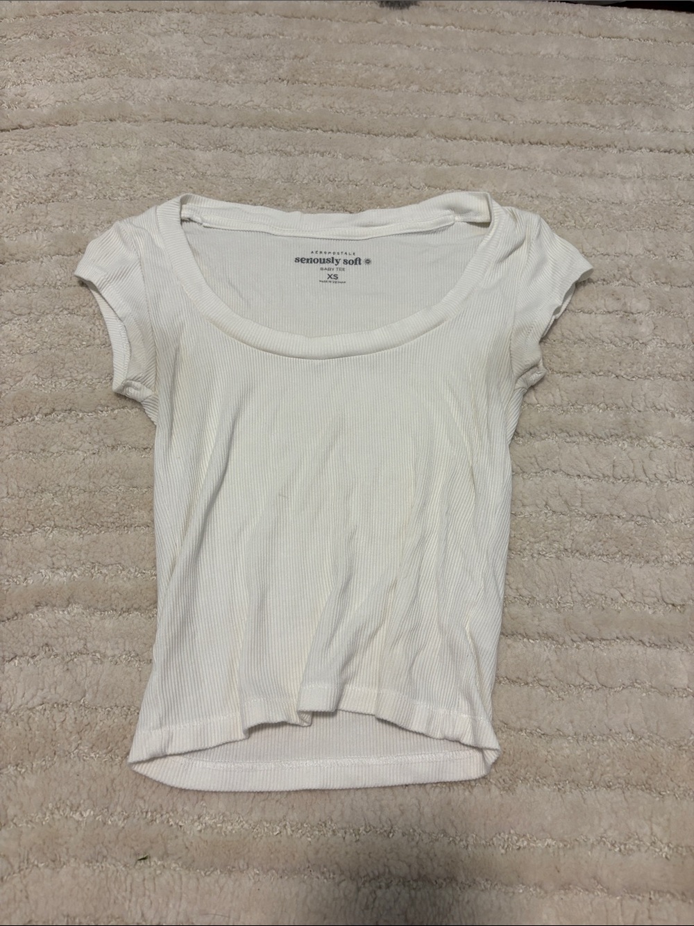 Aeropostale Cream Scoop Neck Ribbed Short Sleeve Top